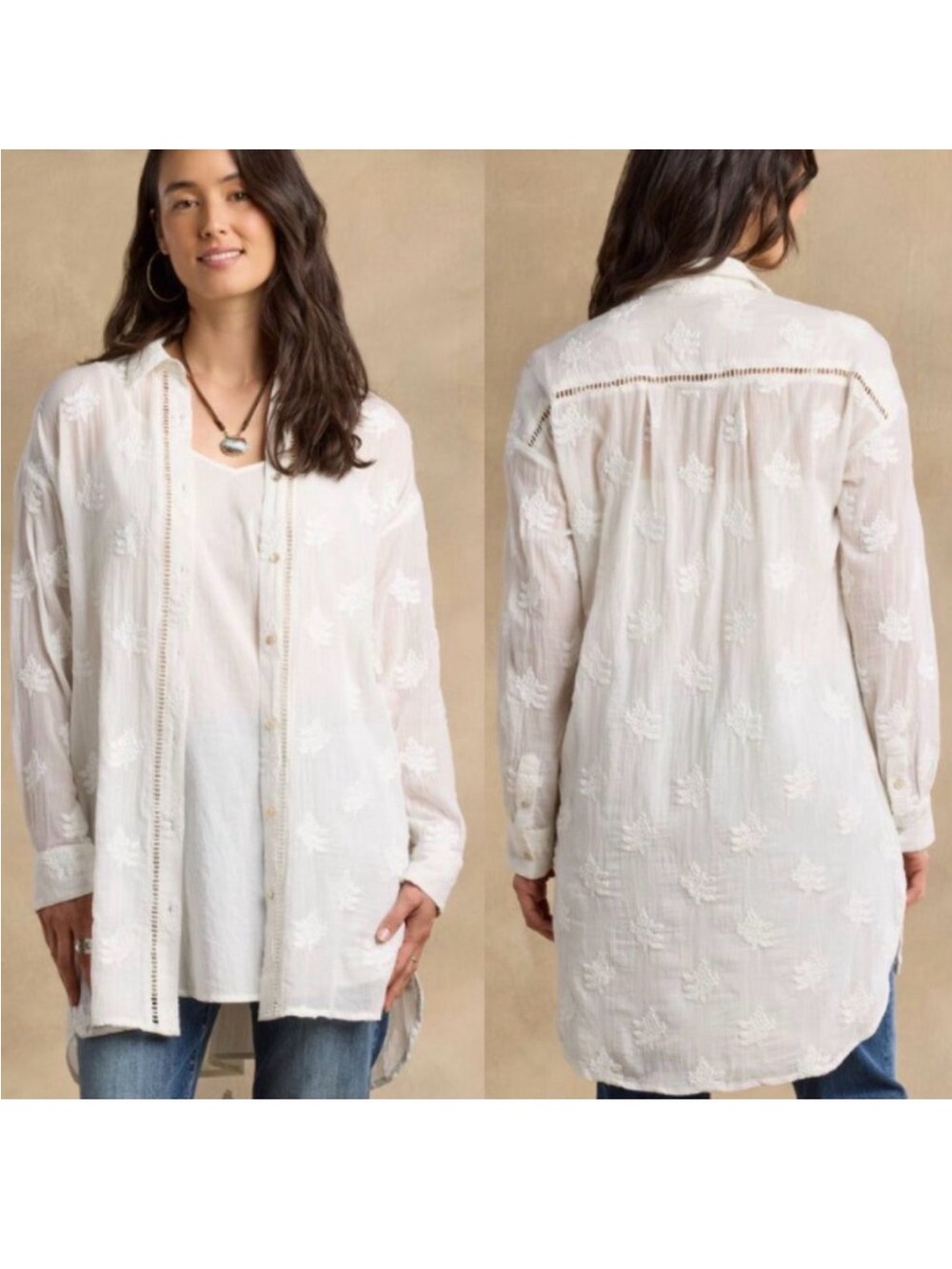Sundance Cloverfield Tunic Button Down Shirt NWT in White Petite Small
